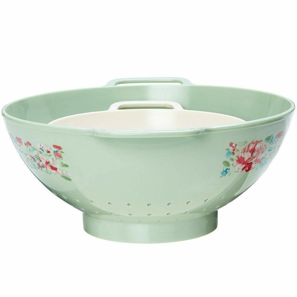 Pioneer Woman Garden Party Kitchen Colander Set Floral Plastic White Green